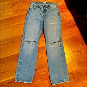 Zara high rise straight leg jeans with rips sz 6